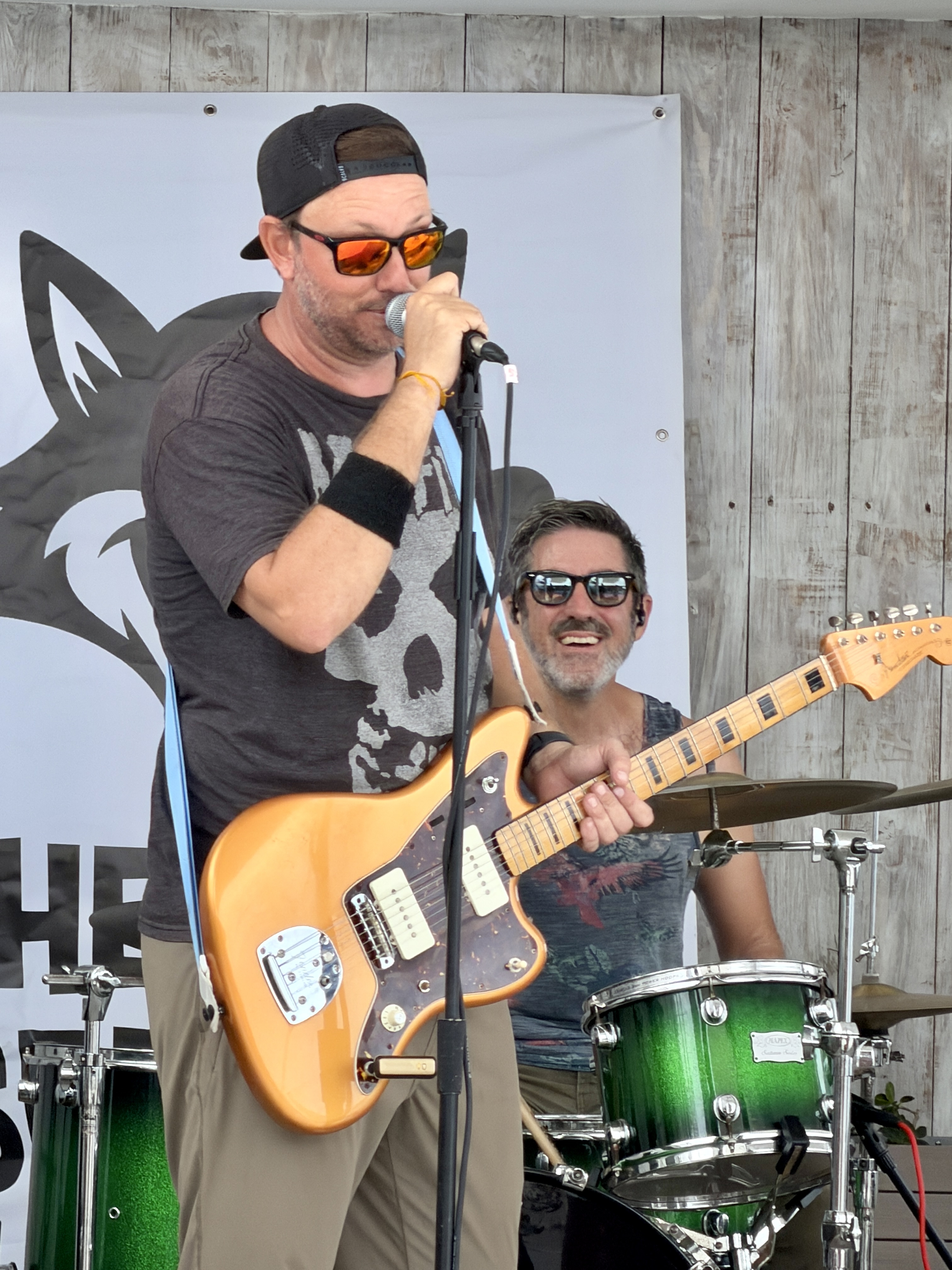 Heat Seekers guitarist Steve and drummer Tim performing together at Sapphire Beach Bar St Thomas USVI